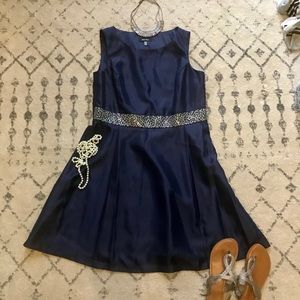 NWT Navy Fit & Flare Cocktail Dress w/ Silver